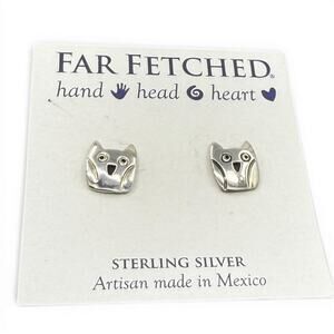 Far Fetched Wise Owl Post Stud Earrings 925 Sterling Silver Handmade Artisan